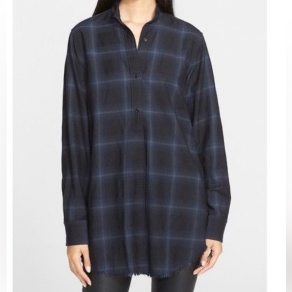 Helmut Lang Plaid Wool +Cashmere Distressed Plaid Blouse - Picture 1 of 9